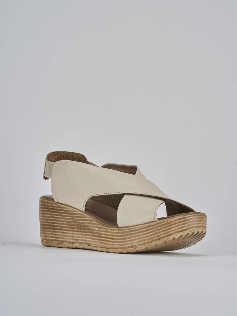 Sandali zeppa tacco 6cm pelle beige