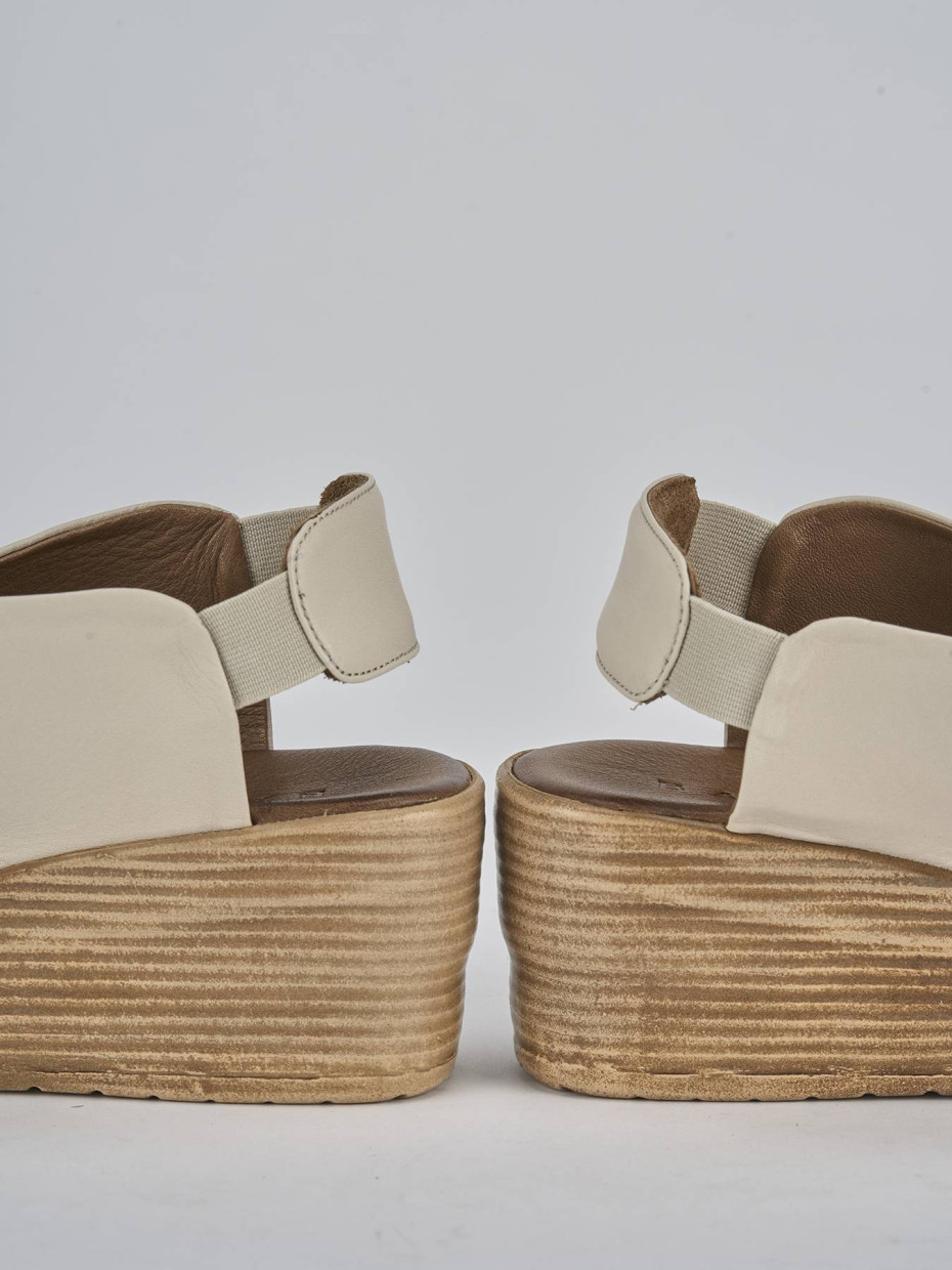 Sandali zeppa tacco 6cm pelle beige