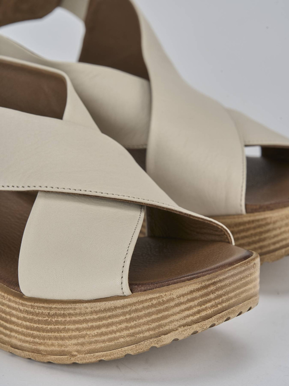 Sandali zeppa tacco 6cm pelle beige