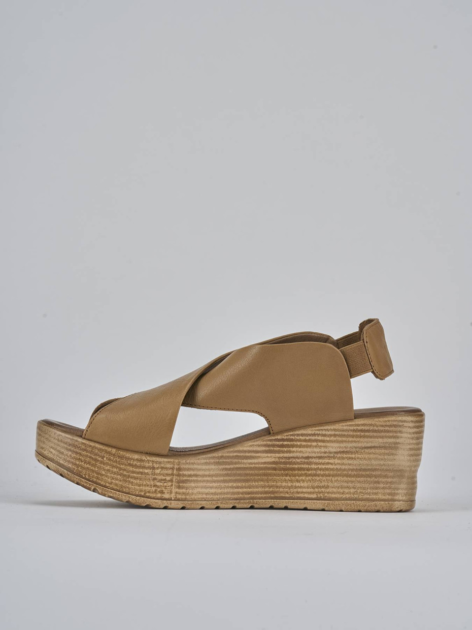 Sandali zeppa tacco 6cm pelle marrone