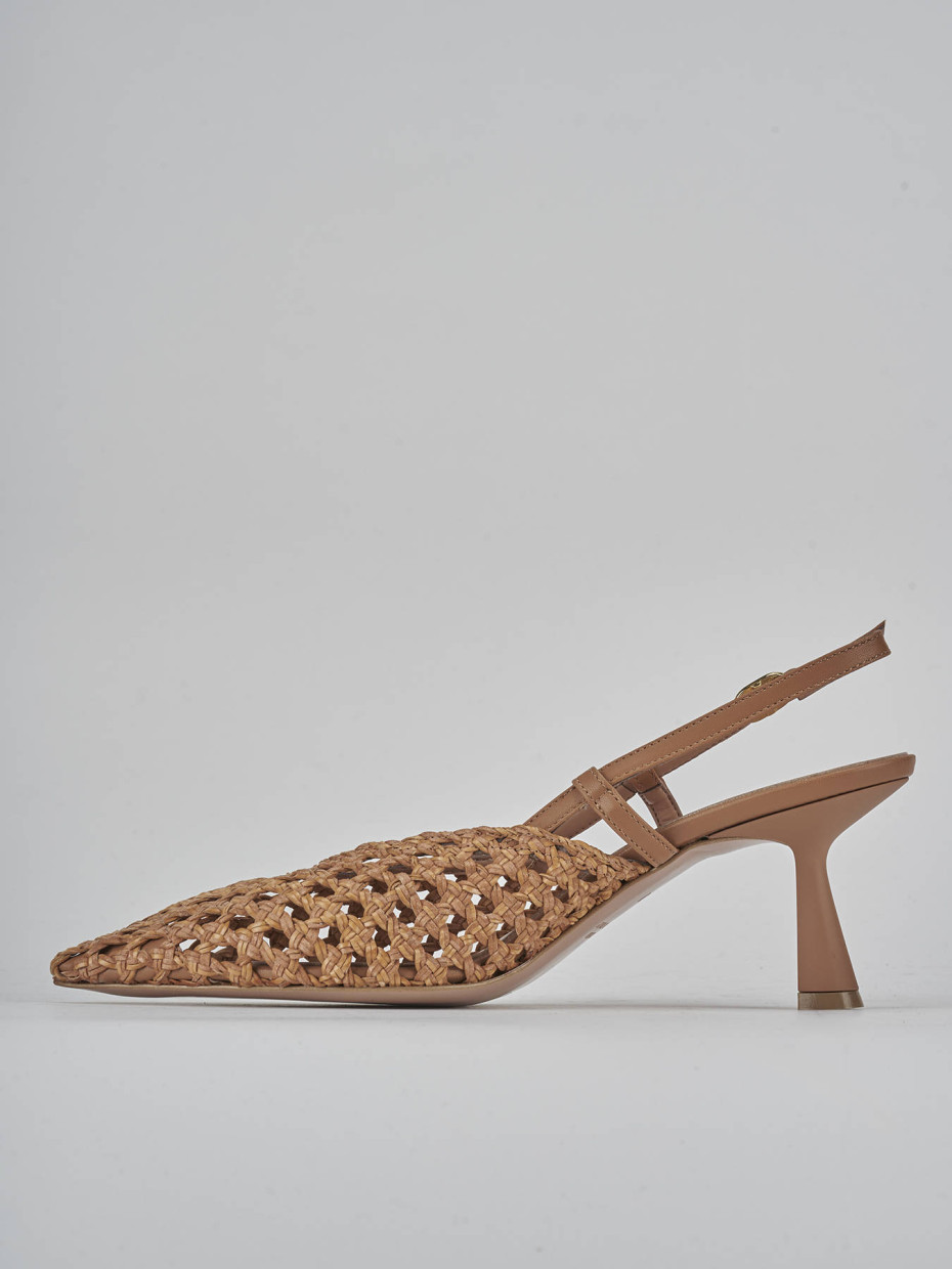 Décolleté e slingback tacco 7cm pelle marrone