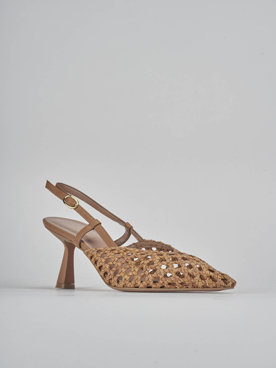 Décolleté e slingback tacco 7cm pelle marrone