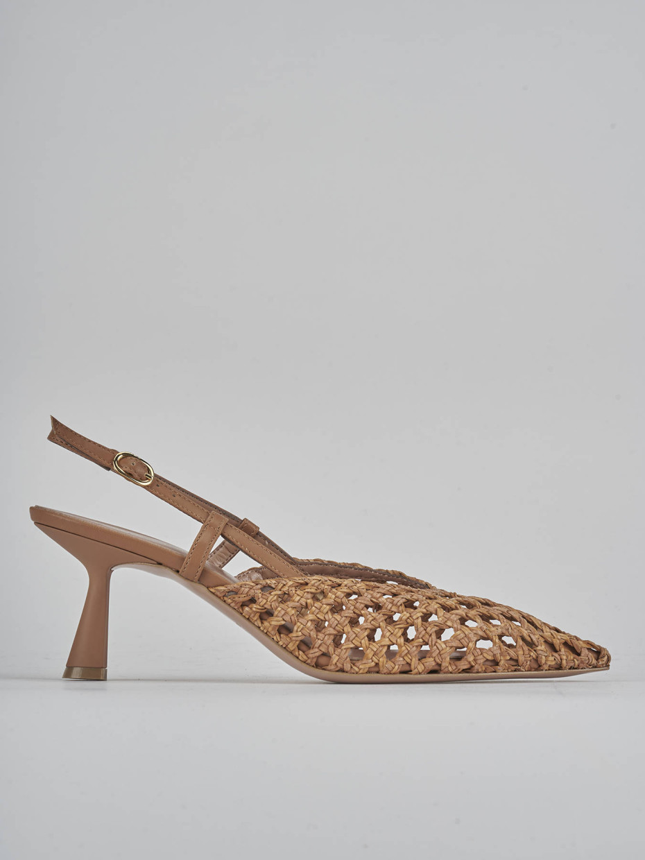 Décolleté e slingback tacco 7cm pelle marrone