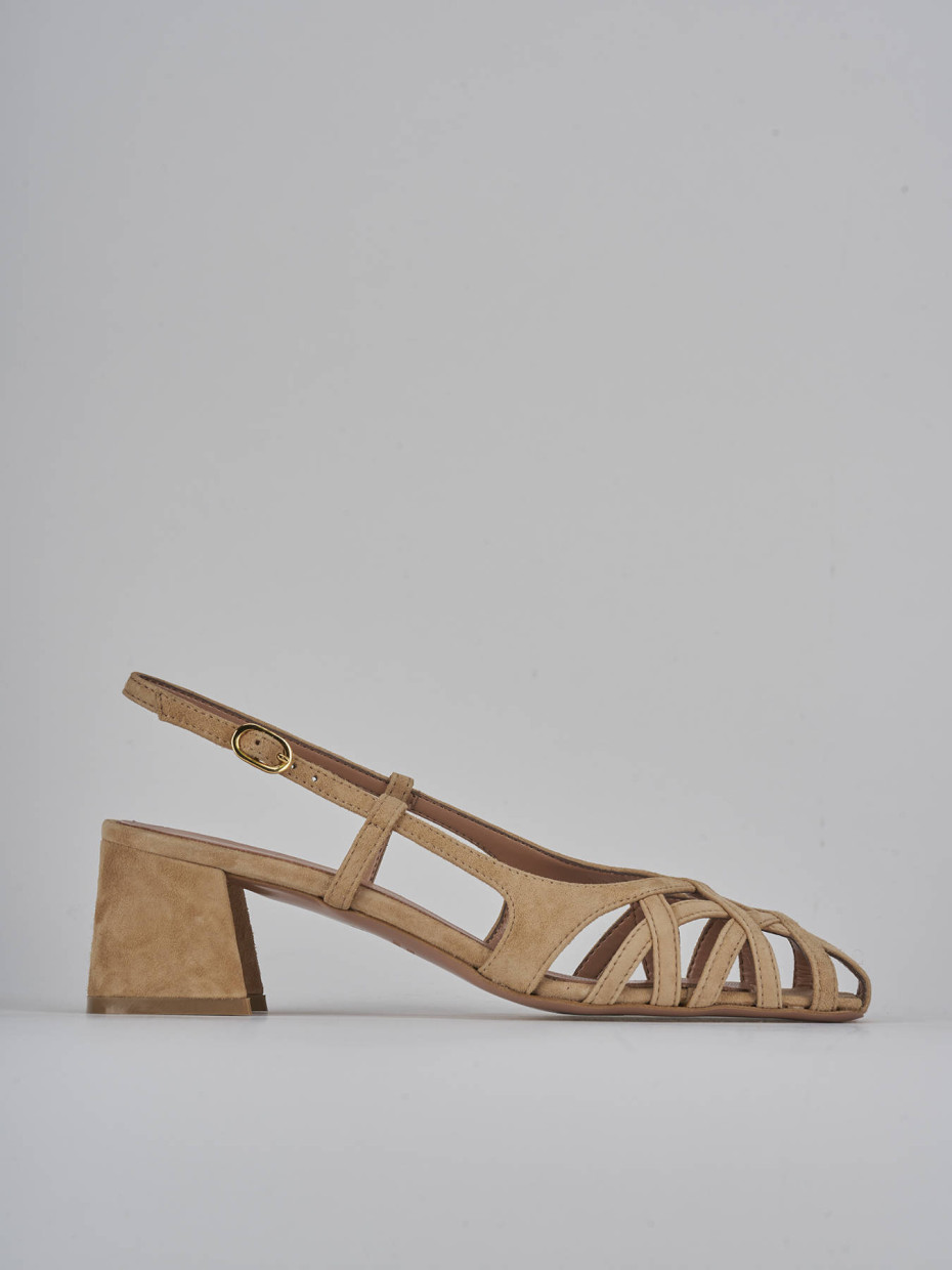 Décolleté e slingback tacco 6cm camoscio beige