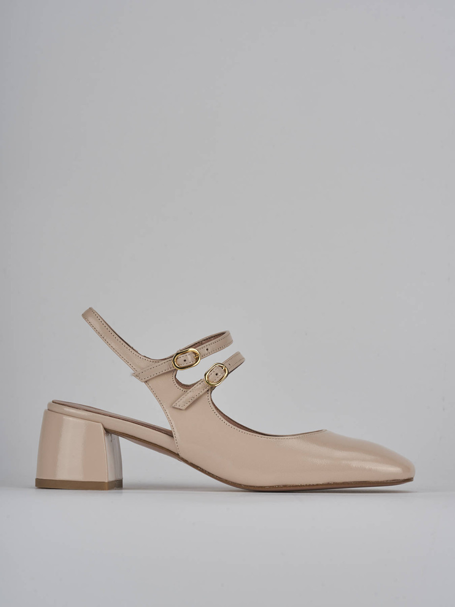 Décolleté e slingback tacco 5cm vernice beige