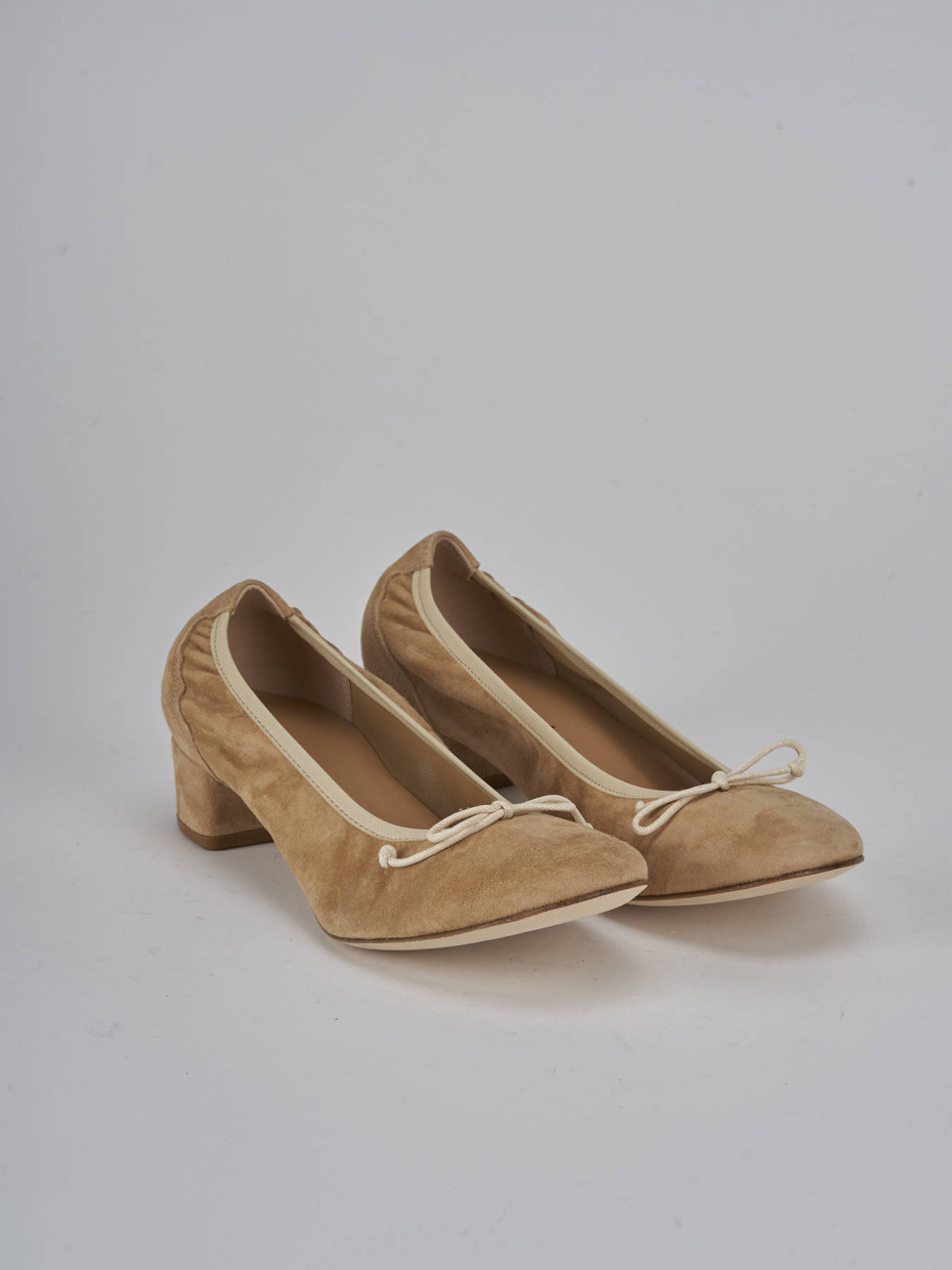 Ballerine tacco 4cm camoscio beige