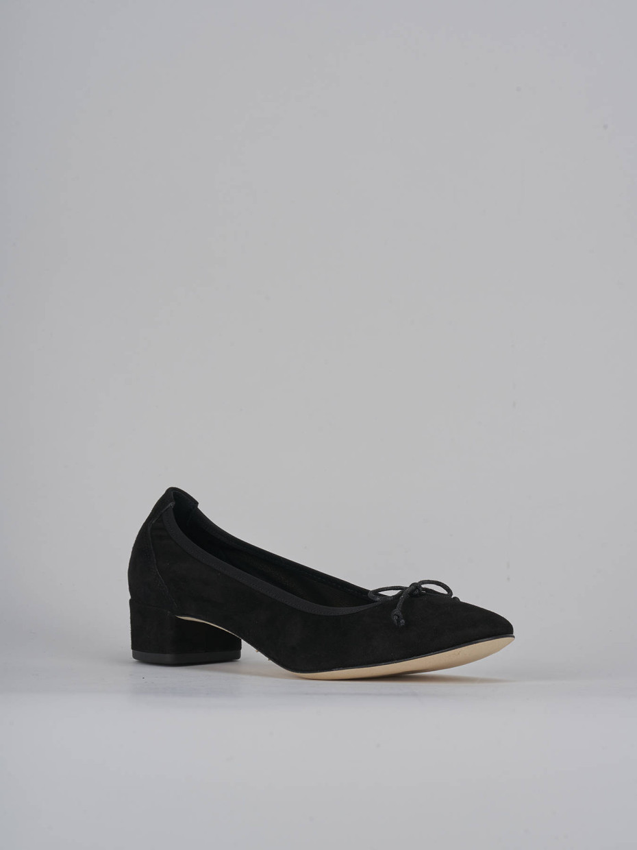 Ballerine tacco 4cm camoscio nero