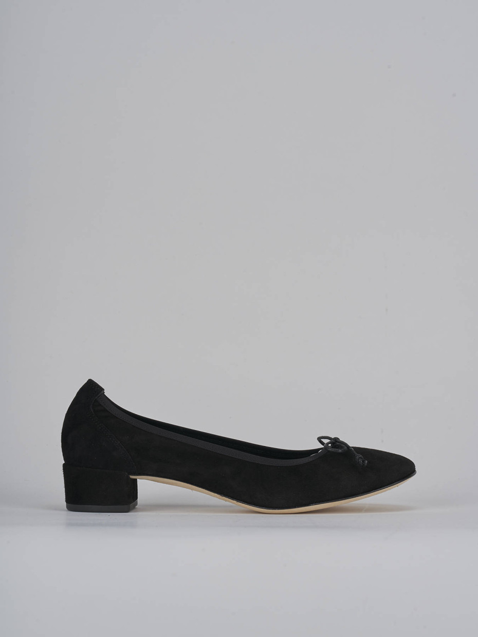 Ballerine tacco 4cm camoscio nero