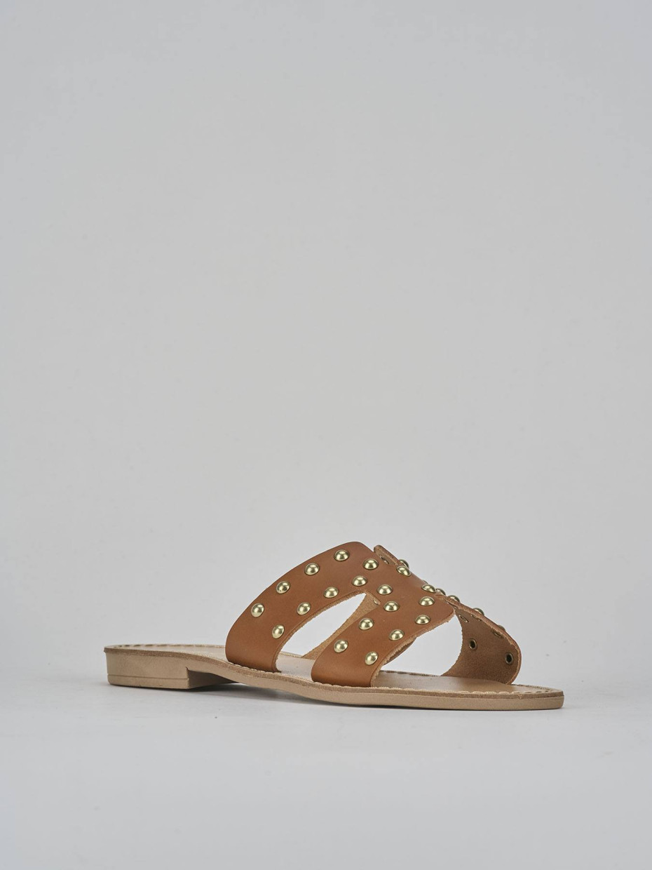 Ciabatta tacco 1 cm marrone pelle