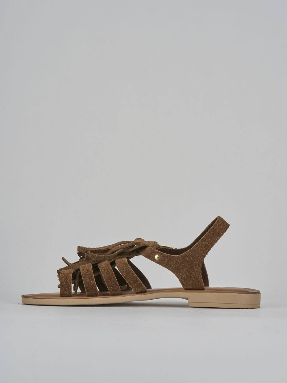 Sandalo tacco 1 cm marrone camoscio