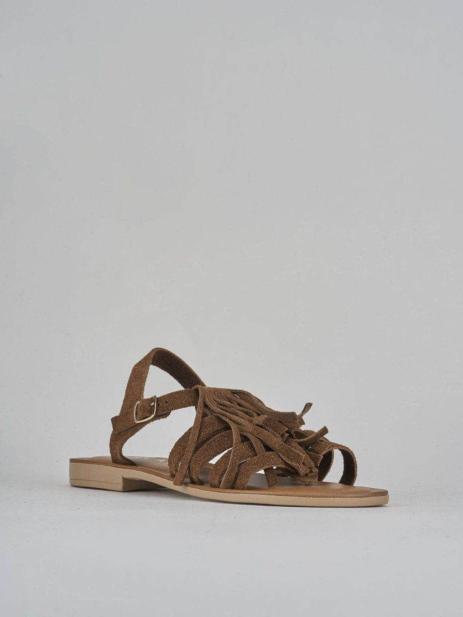 Sandalo tacco 1 cm marrone camoscio
