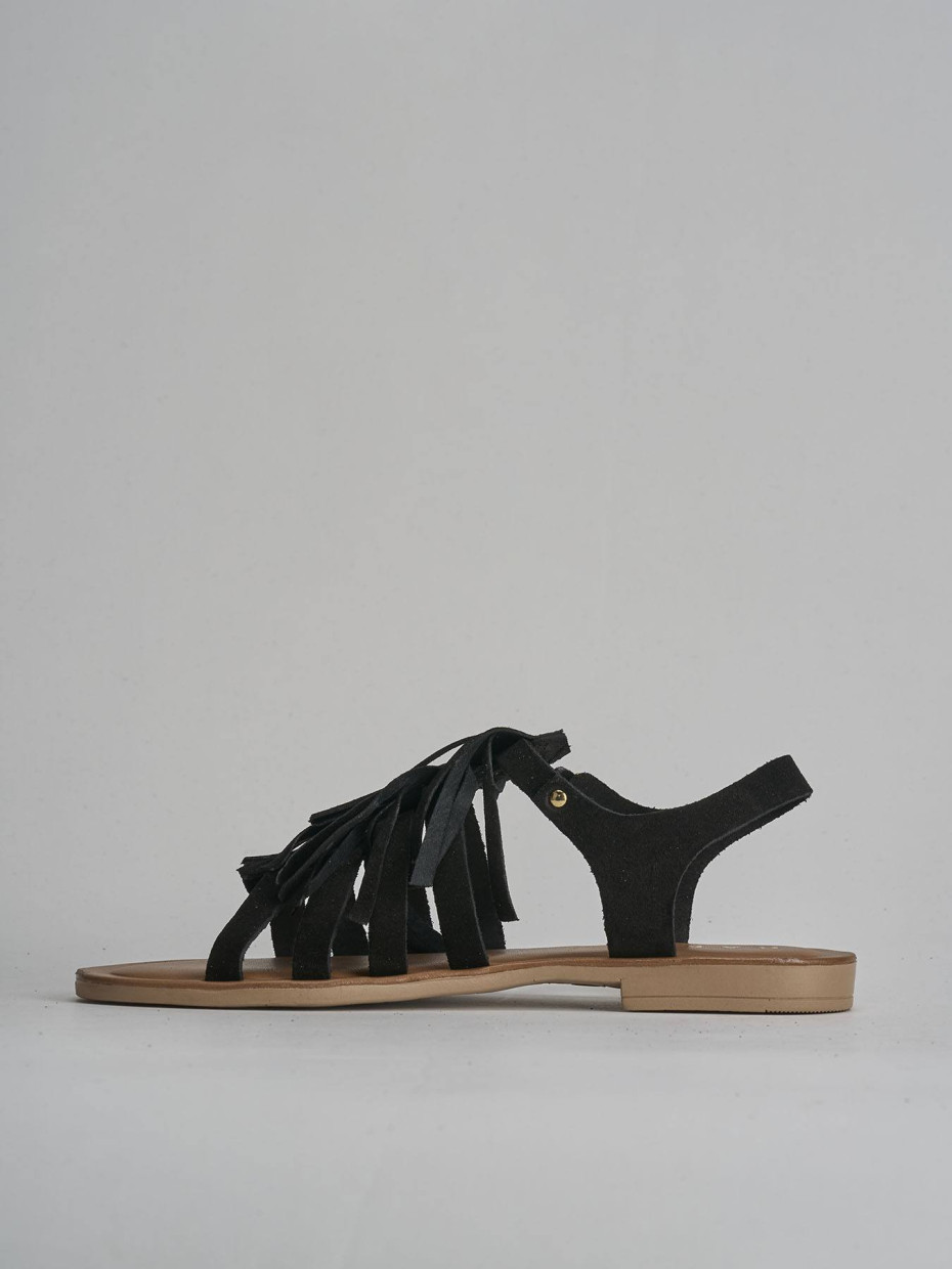Sandalo tacco 1 cm nero camoscio