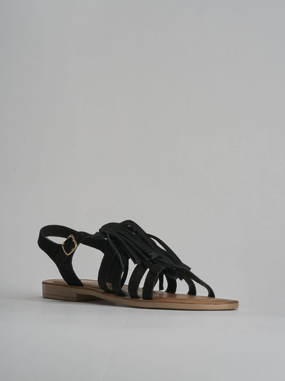 Sandalo tacco 1 cm nero camoscio