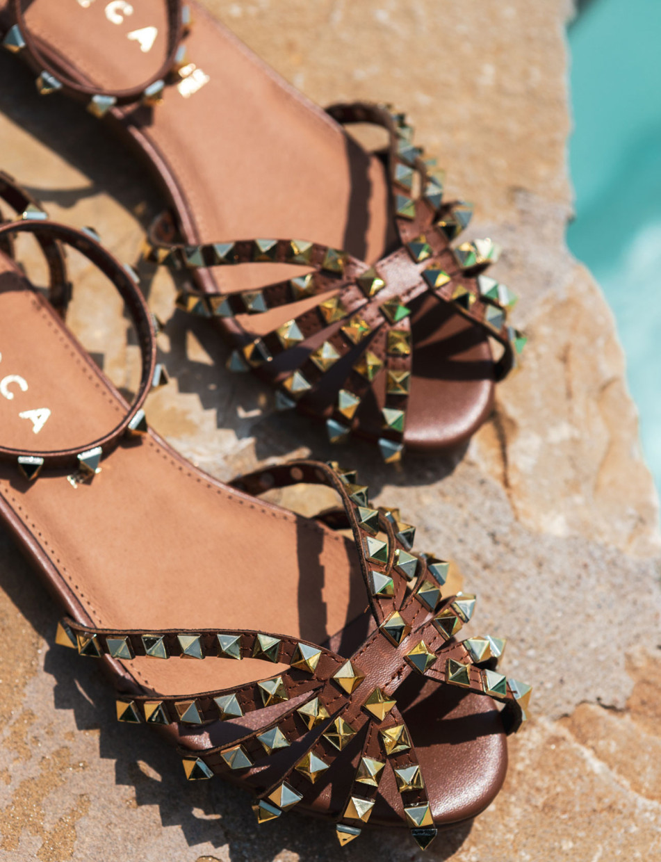 Sandali tacco 1cm pelle marrone Barca Stores