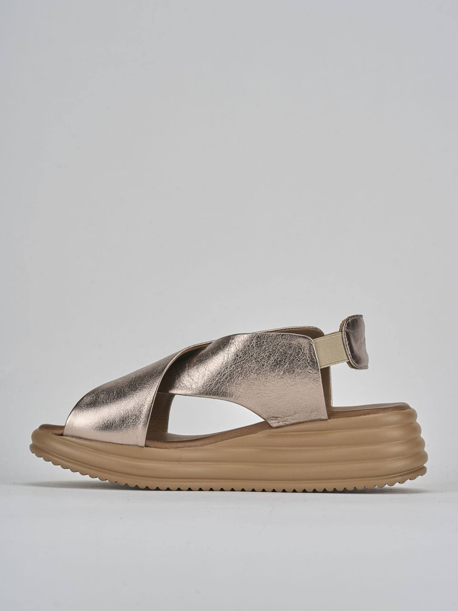 Sandali zeppa tacco 5cm pelle bronzo