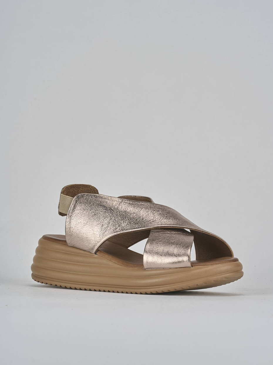 Sandali zeppa tacco 5cm pelle bronzo