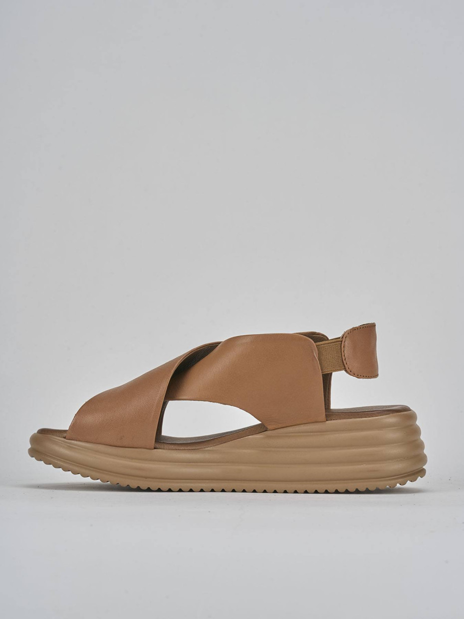 Sandali zeppa tacco 5cm pelle marrone