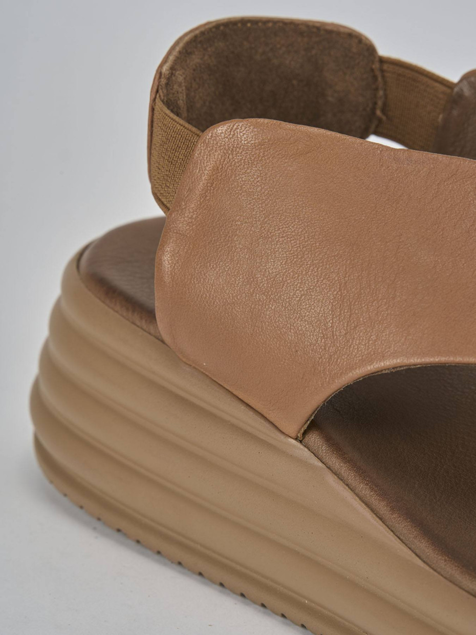 Sandali zeppa tacco 5cm pelle marrone