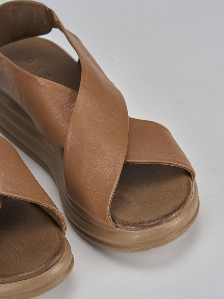Sandali zeppa tacco 5cm pelle marrone