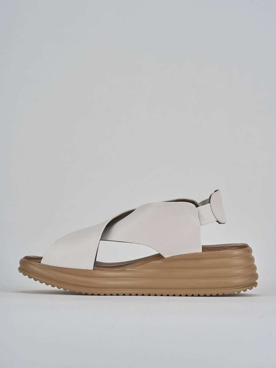 Sandali zeppa tacco 5cm pelle bianco