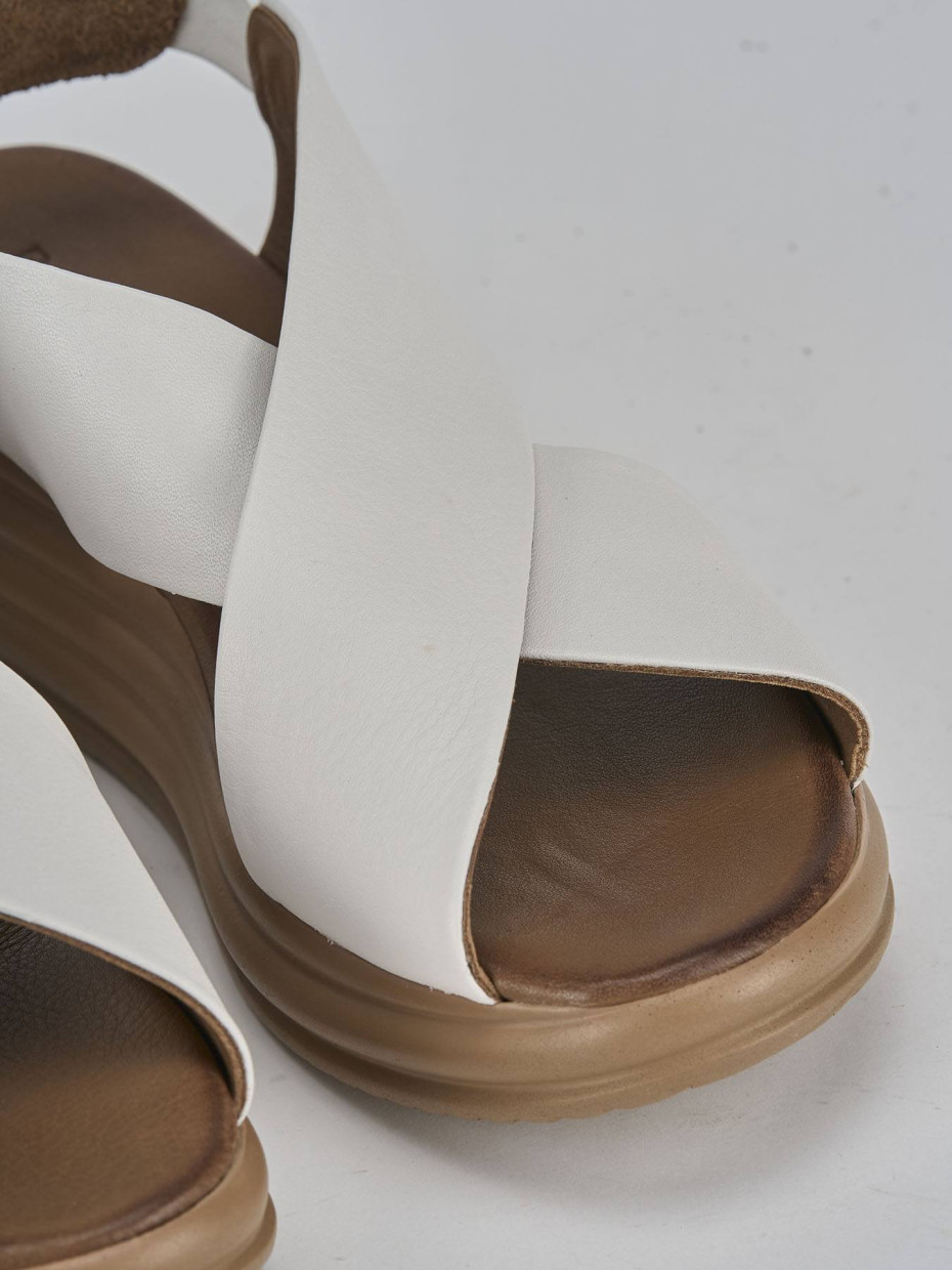 Sandali zeppa tacco 5cm pelle bianco