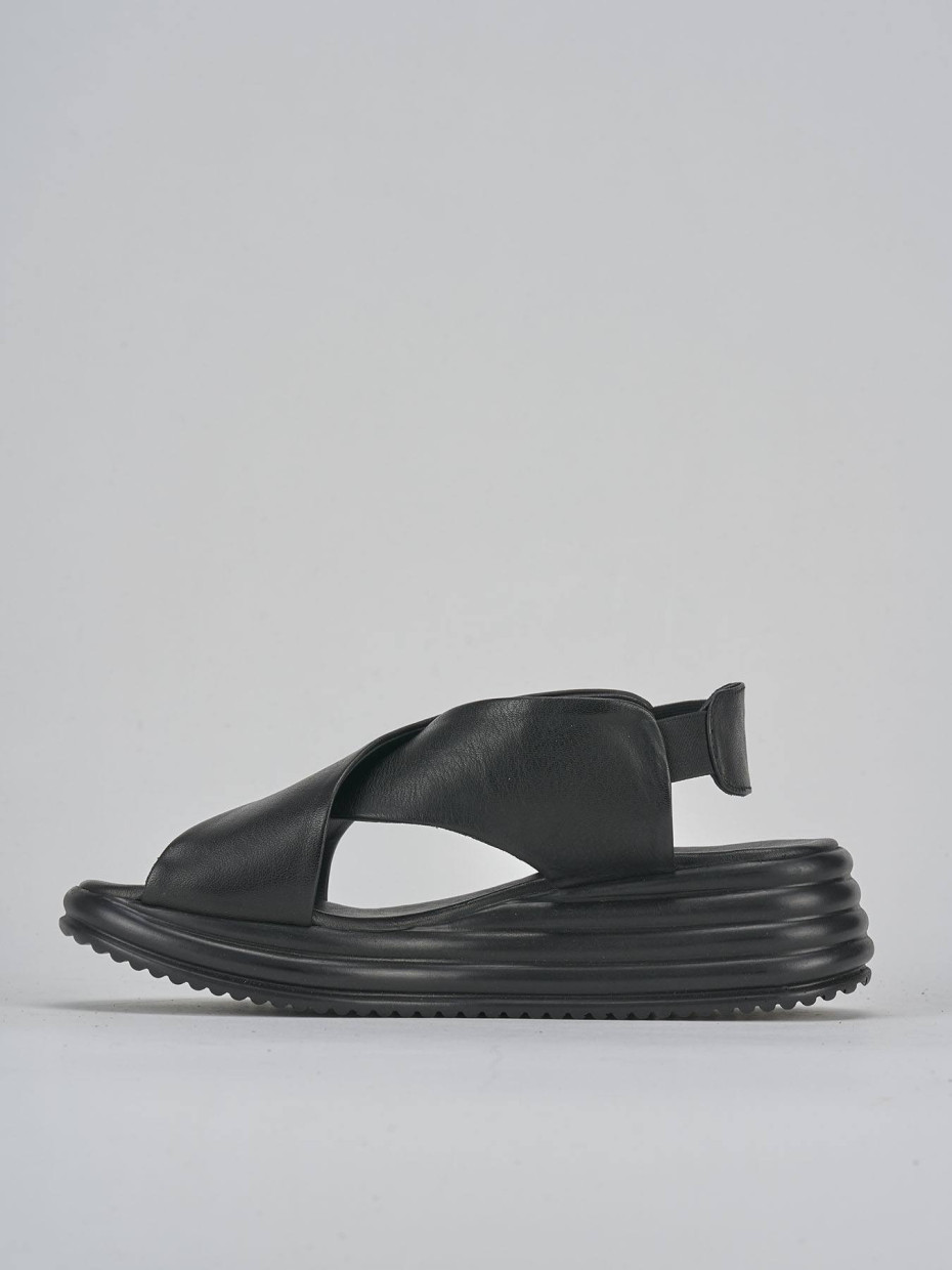 Sandali zeppa tacco 5cm pelle nero