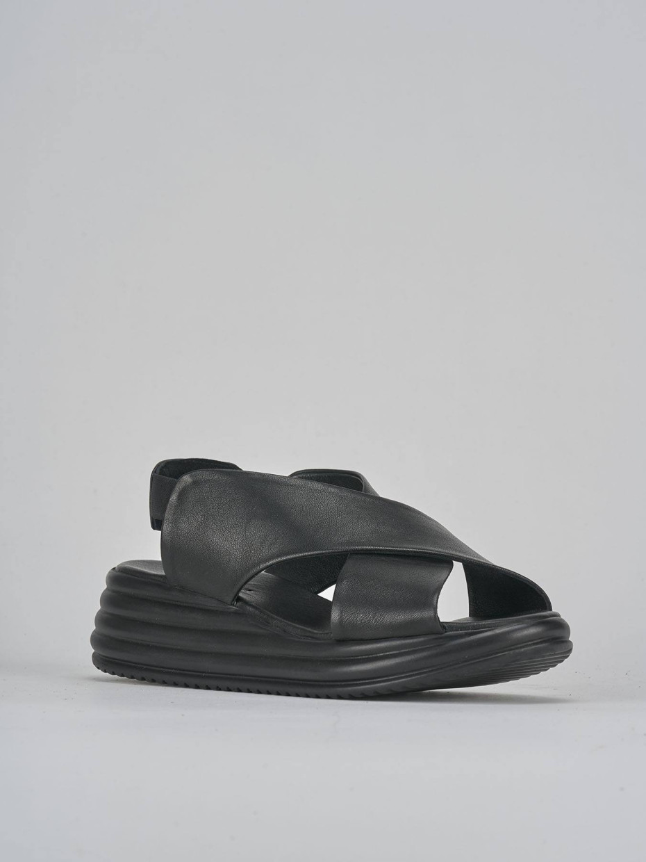 Sandali zeppa tacco 5cm pelle nero