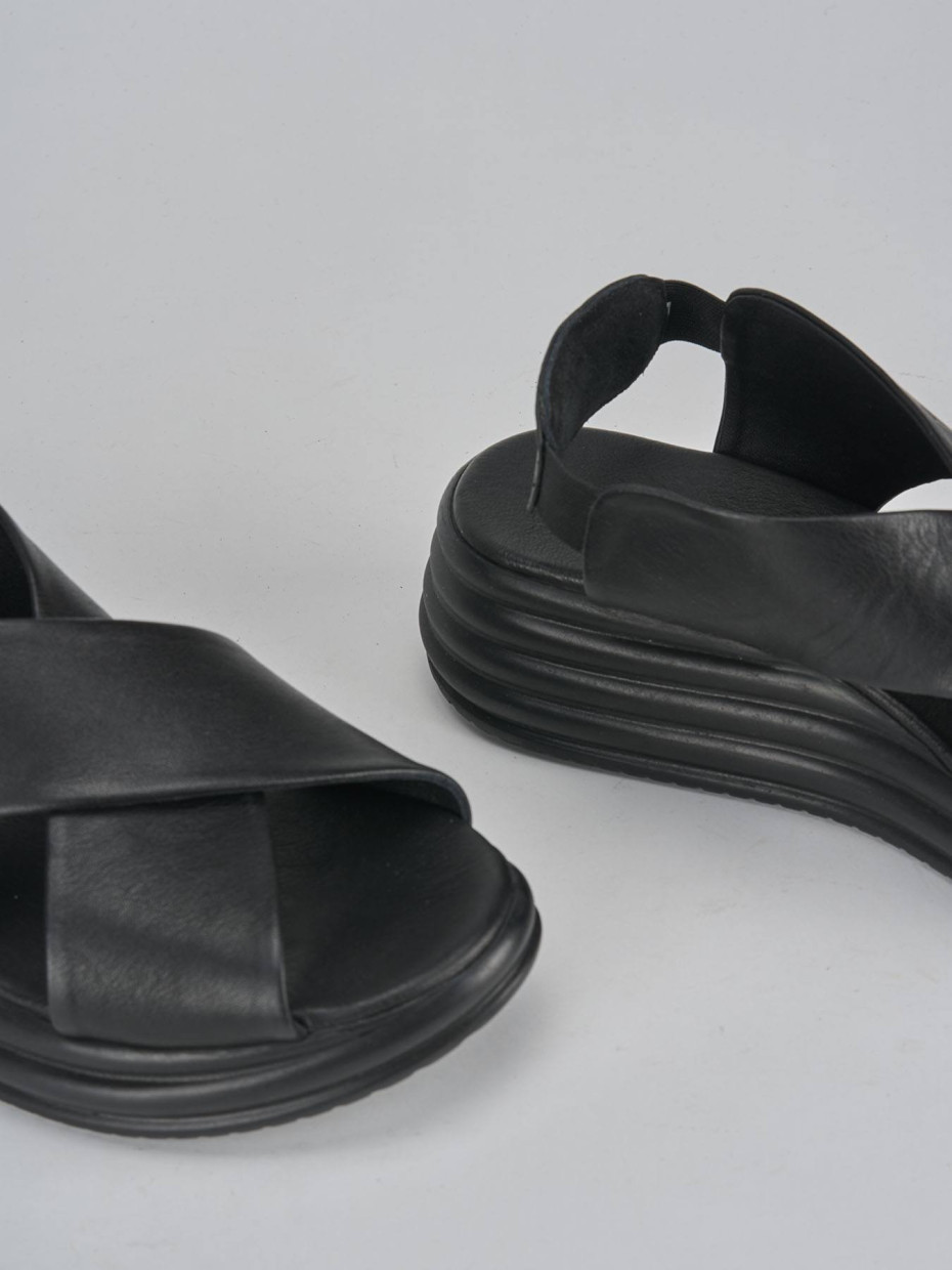 Sandali zeppa tacco 5cm pelle nero
