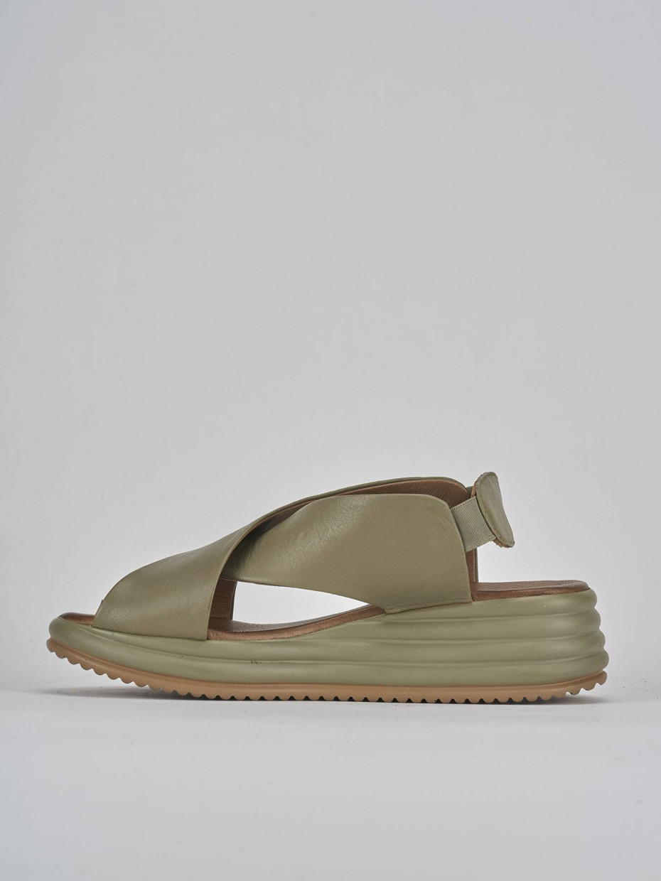 Sandali zeppa tacco 5cm pelle verde