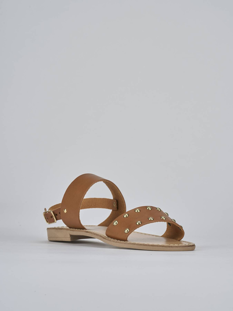 Sandalo tacco 1 cm marrone pelle