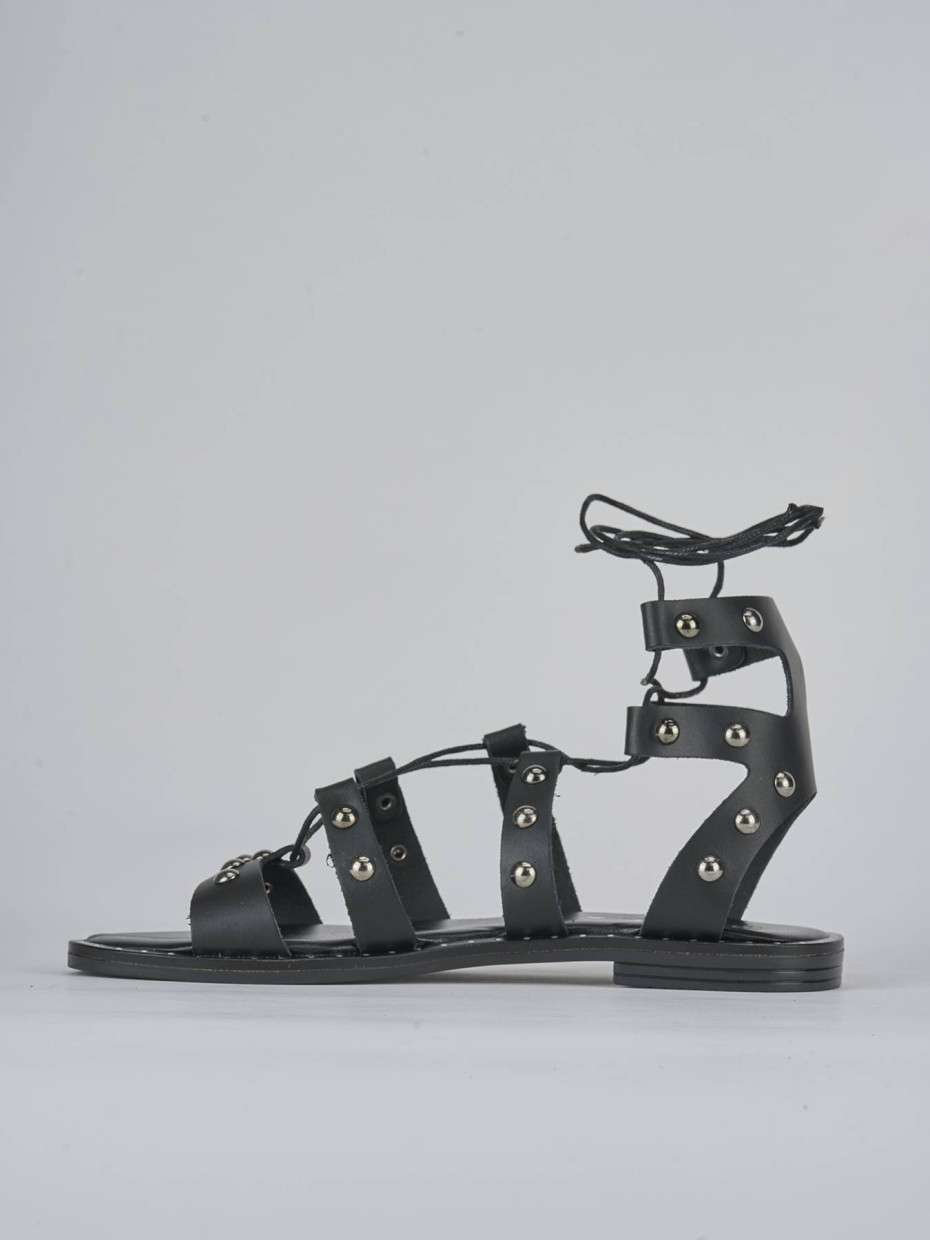 Sandalo tacco 1 cm nero pelle