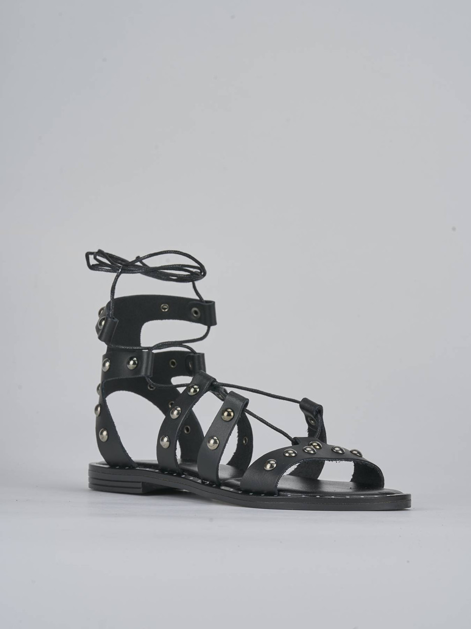 Sandalo tacco 1 cm nero pelle