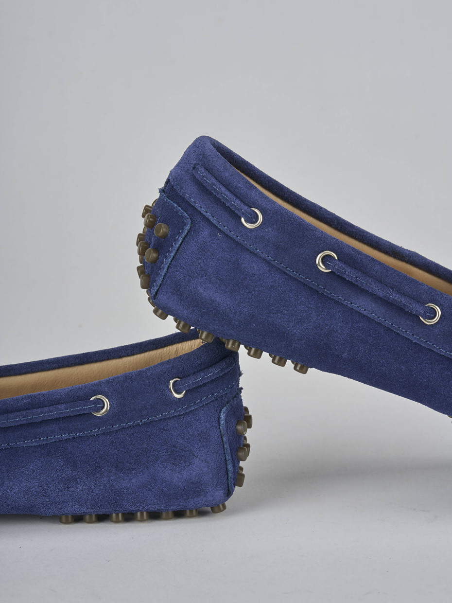 Mocassini tacco 1cm camoscio blu