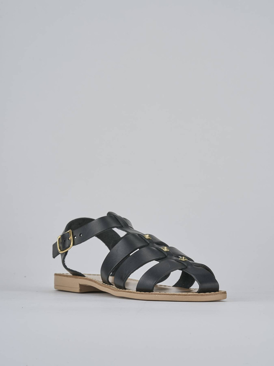 Sandalo tacco 1 cm nero pelle