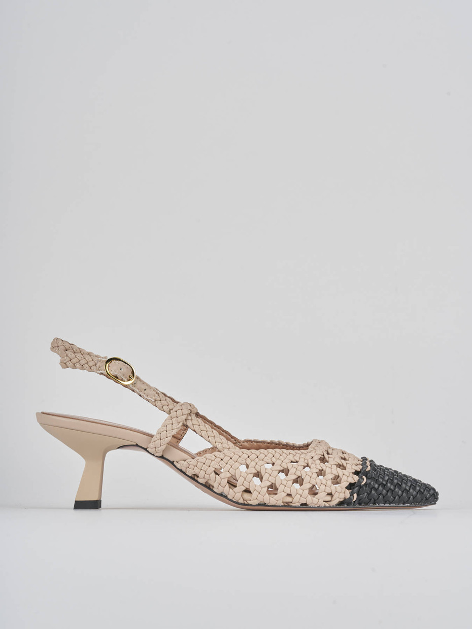 Décolleté e slingback tacco 6cm pelle beige