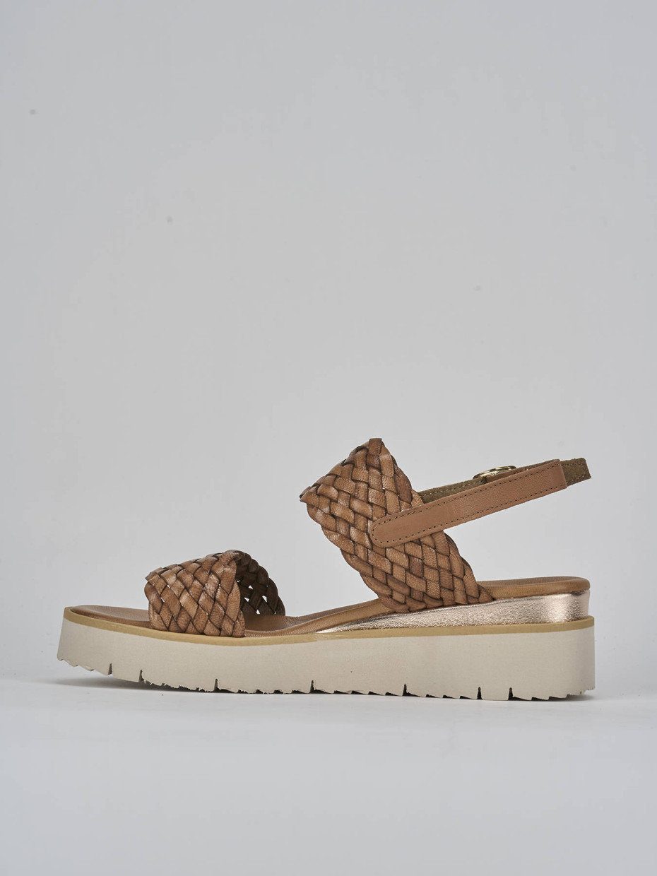 Sandali zeppa tacco 3cm pelle marrone