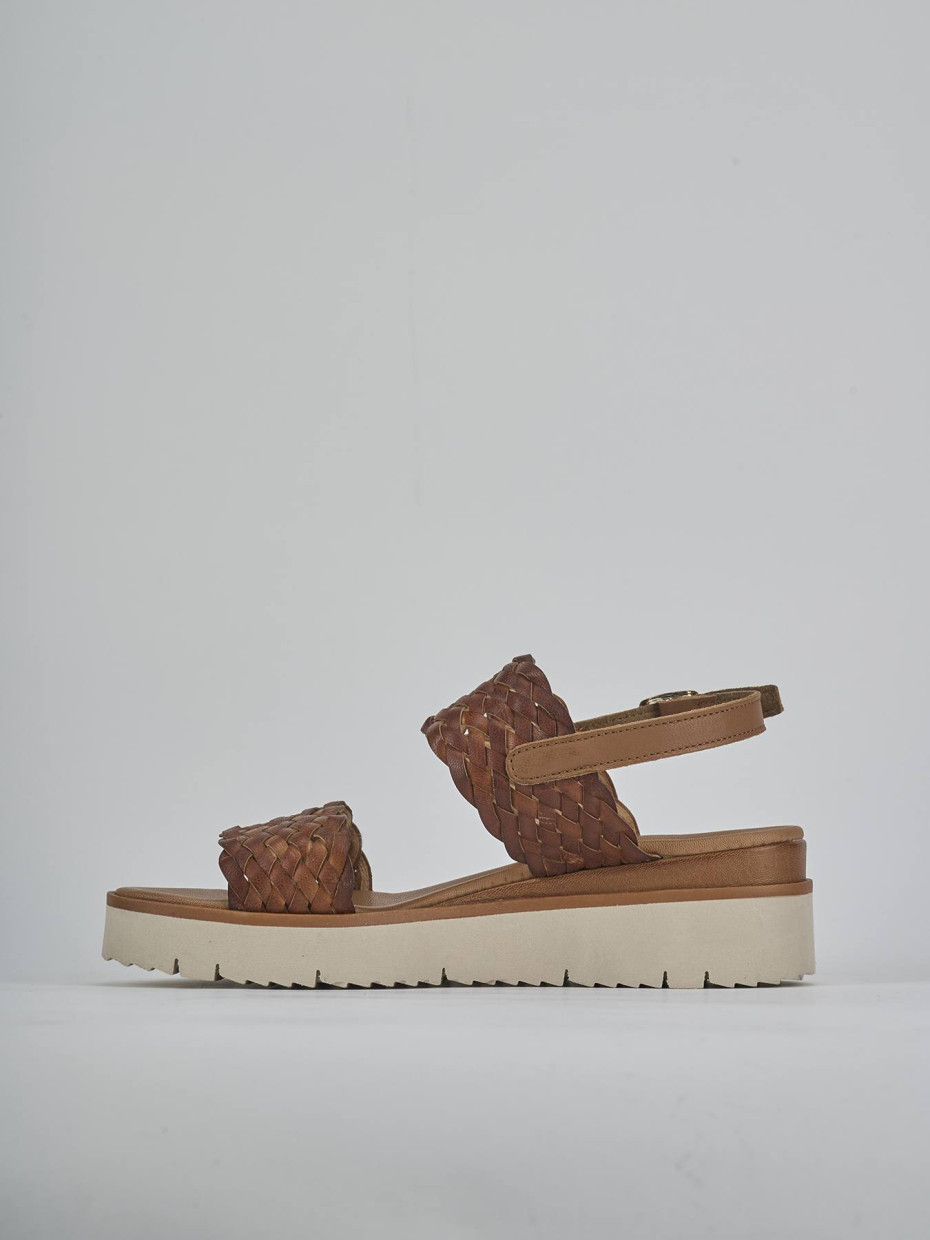 Sandali zeppa tacco 3cm pelle marrone