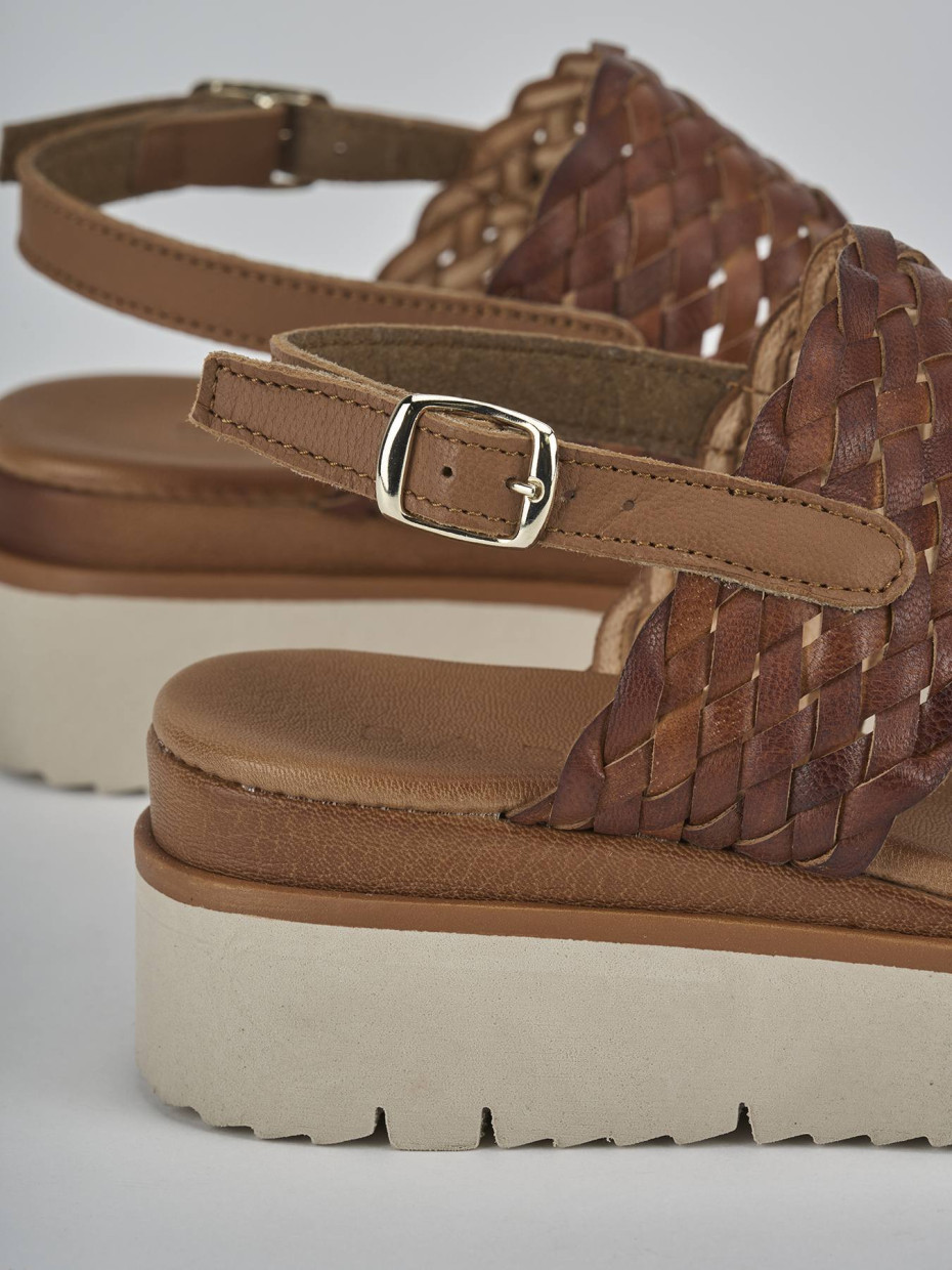 Sandali zeppa tacco 3cm pelle marrone