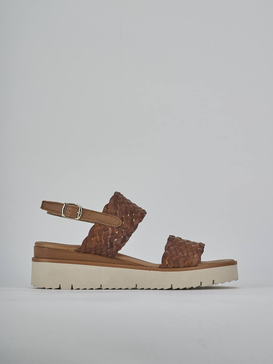 Sandali zeppa tacco 3cm pelle marrone