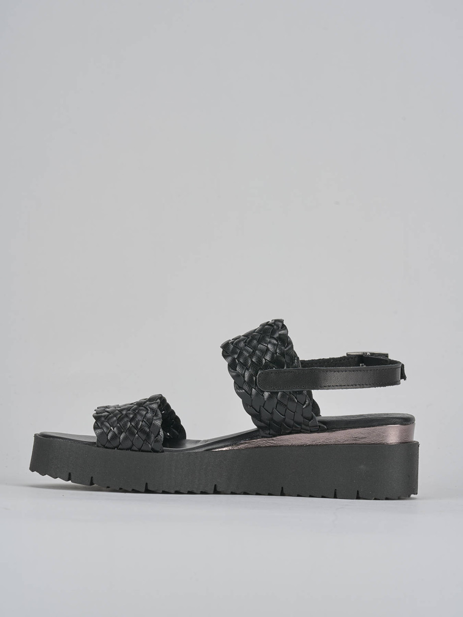 Sandali zeppa tacco 3cm pelle nero