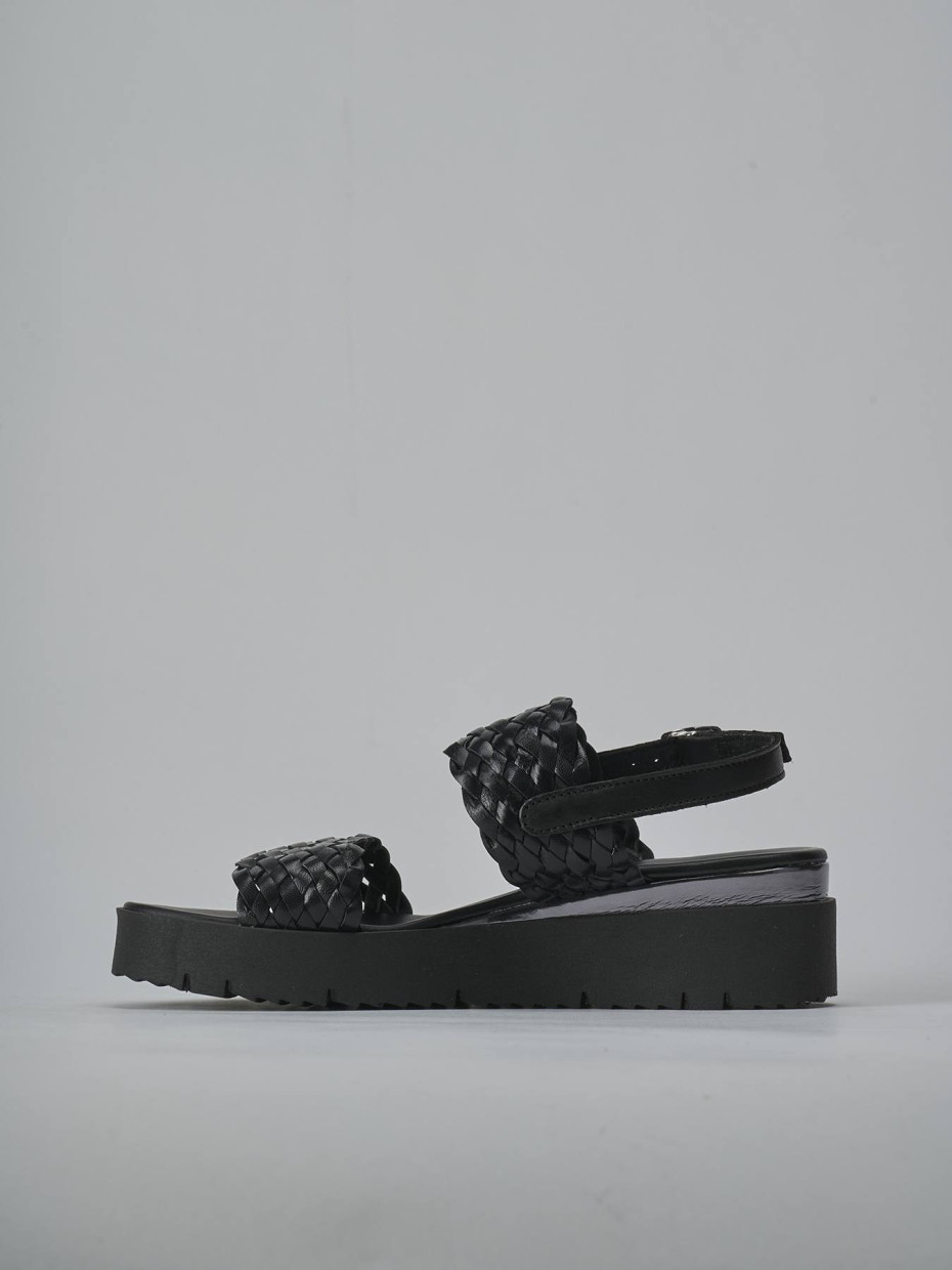 Sandali zeppa tacco 3cm pelle nero