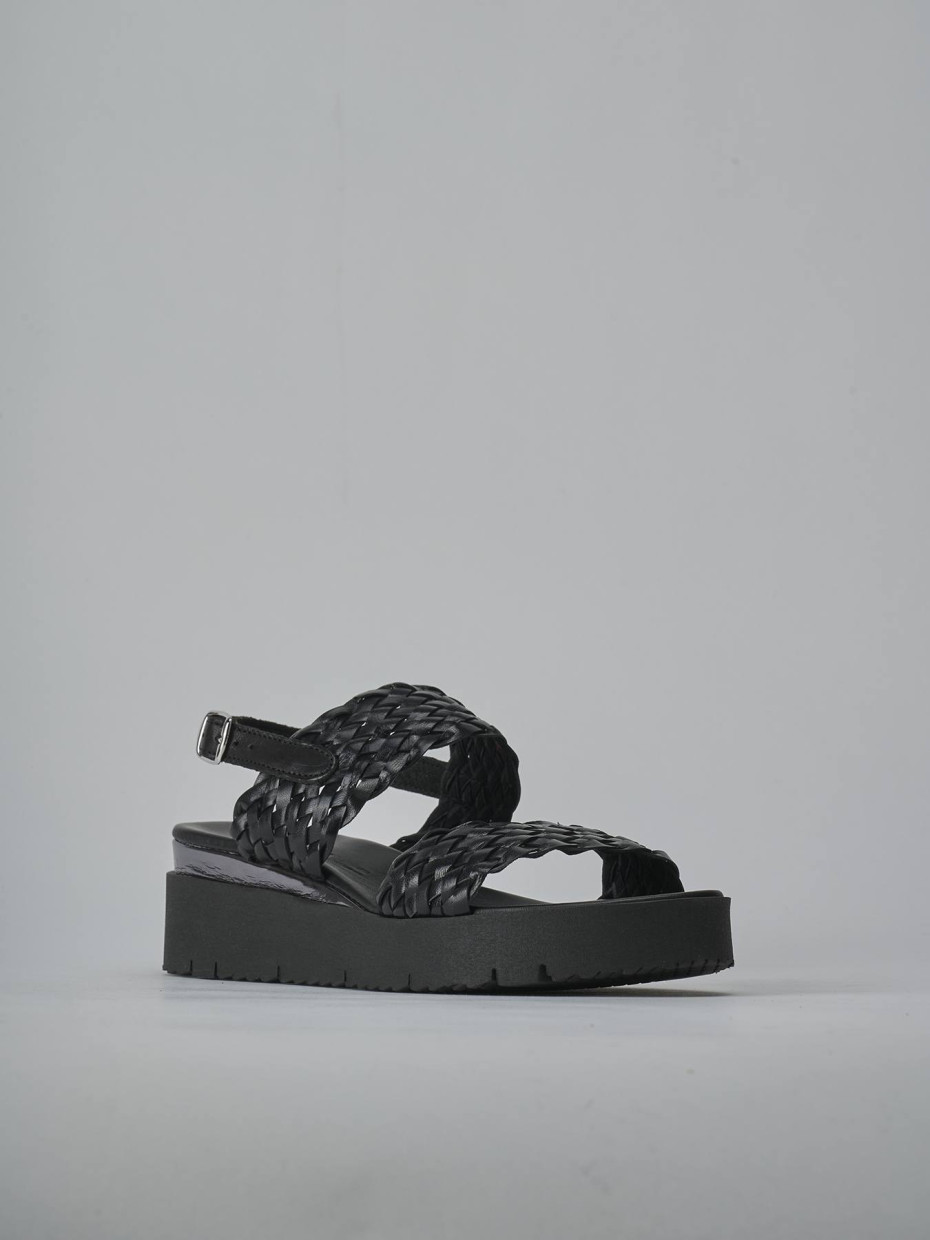 Sandali zeppa tacco 3cm pelle nero