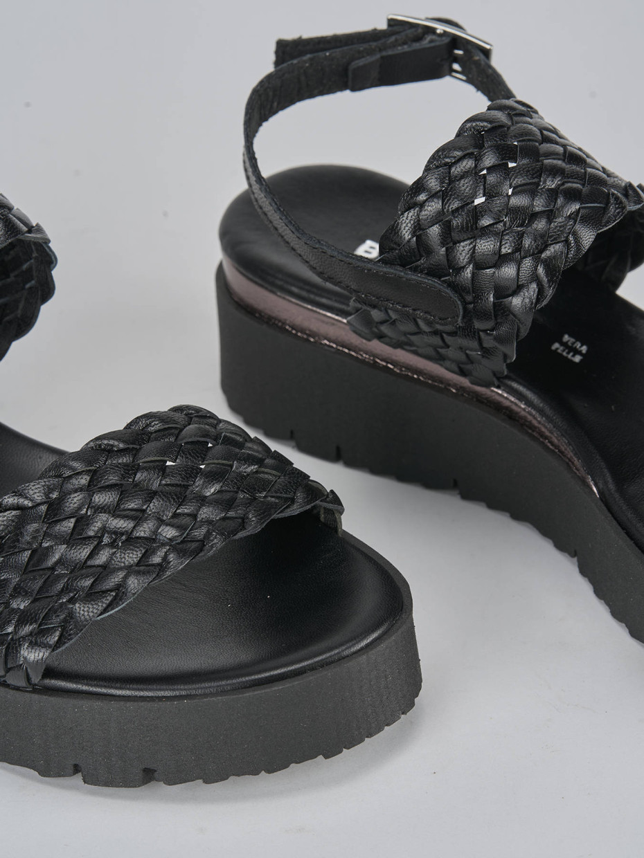 Sandali zeppa tacco 3cm pelle nero