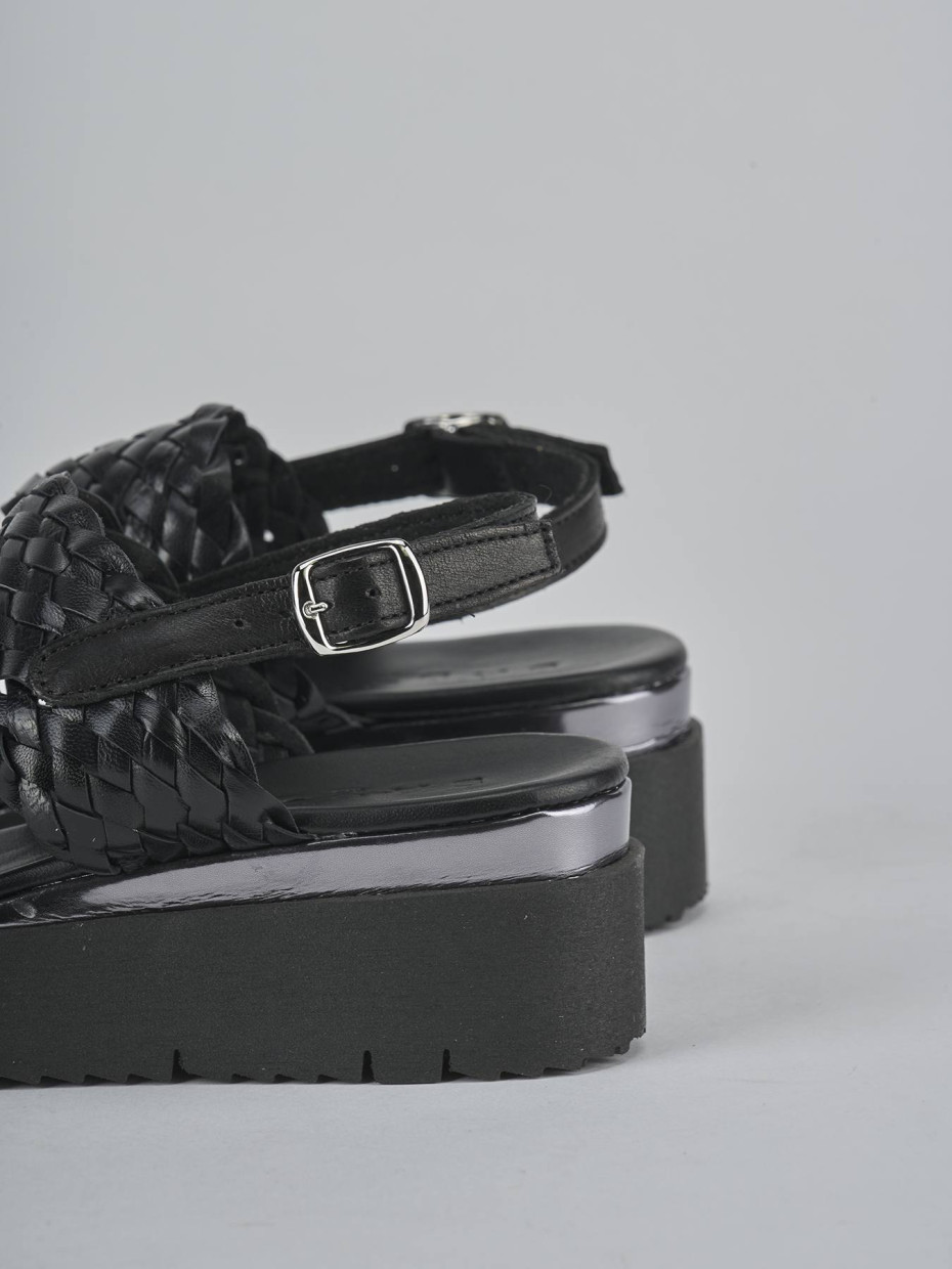 Sandali zeppa tacco 3cm pelle nero