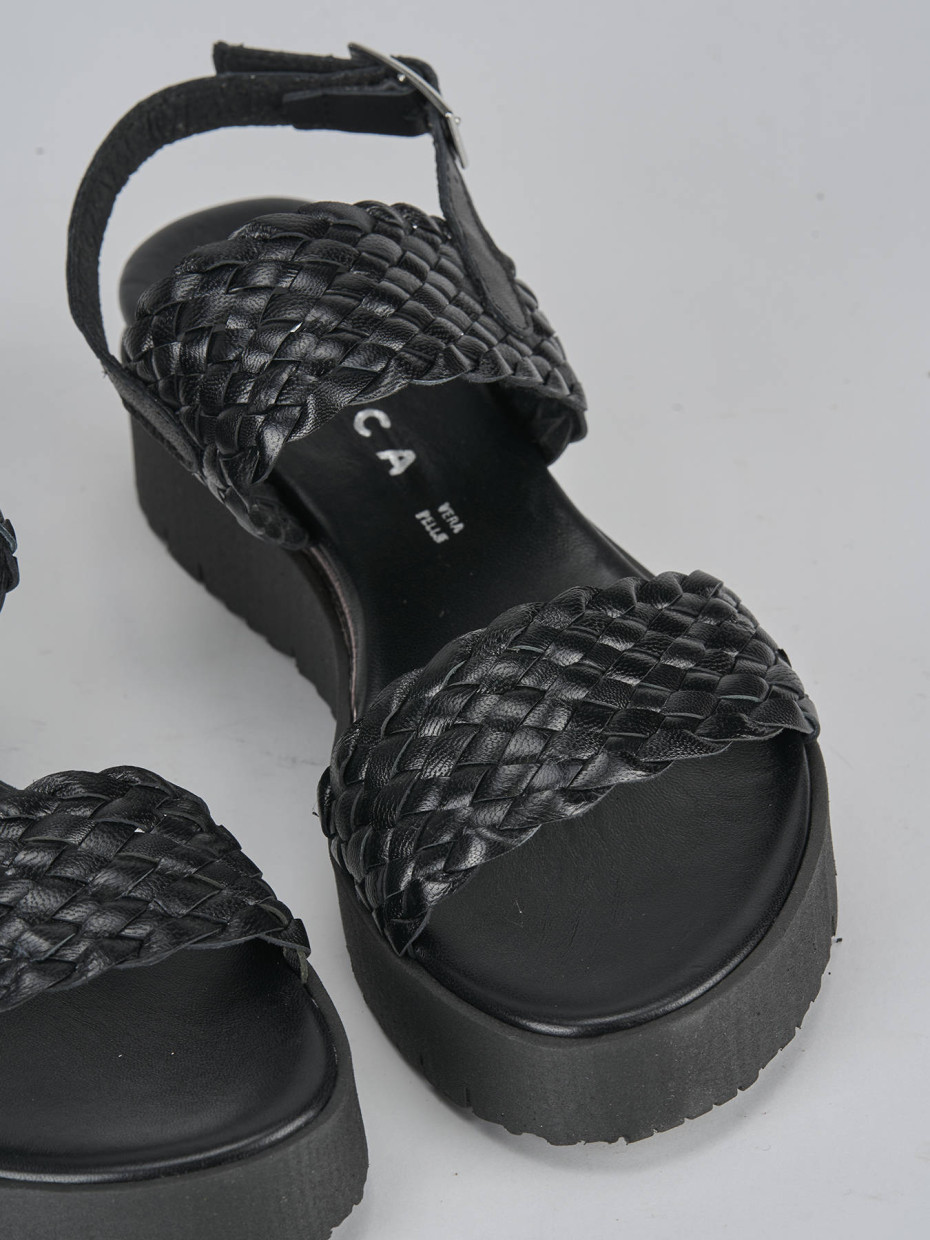 Sandali zeppa tacco 3cm pelle nero