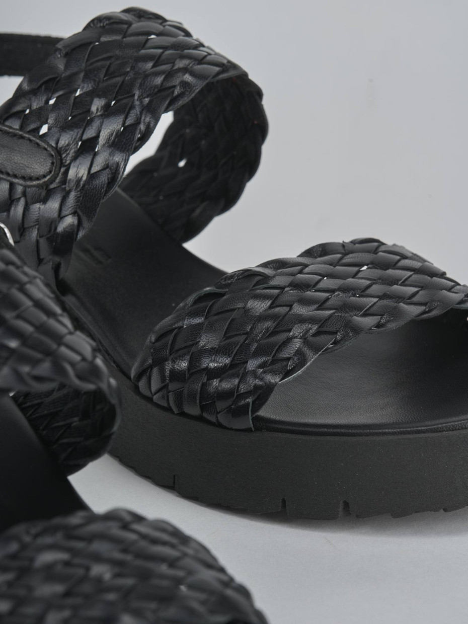Sandali zeppa tacco 3cm pelle nero
