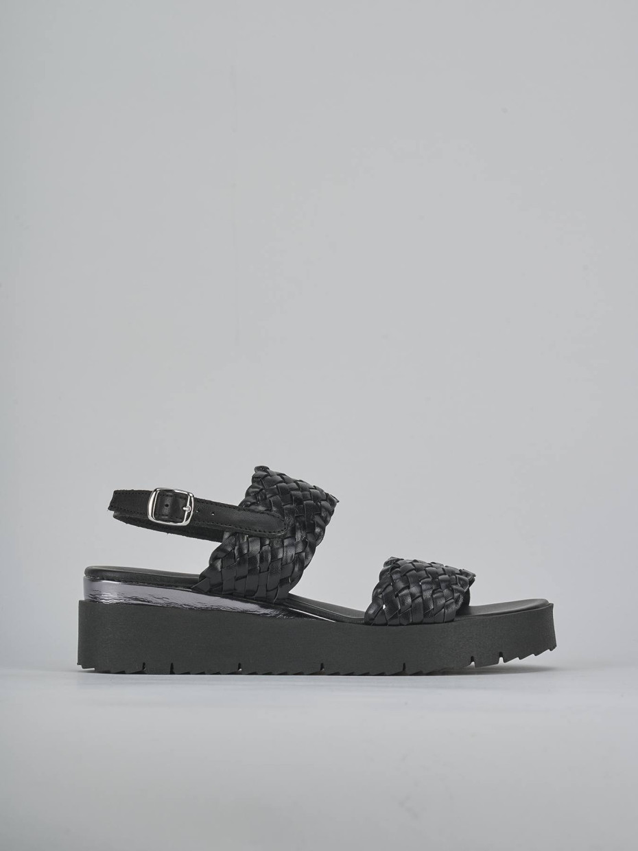 Sandali zeppa tacco 3cm pelle nero