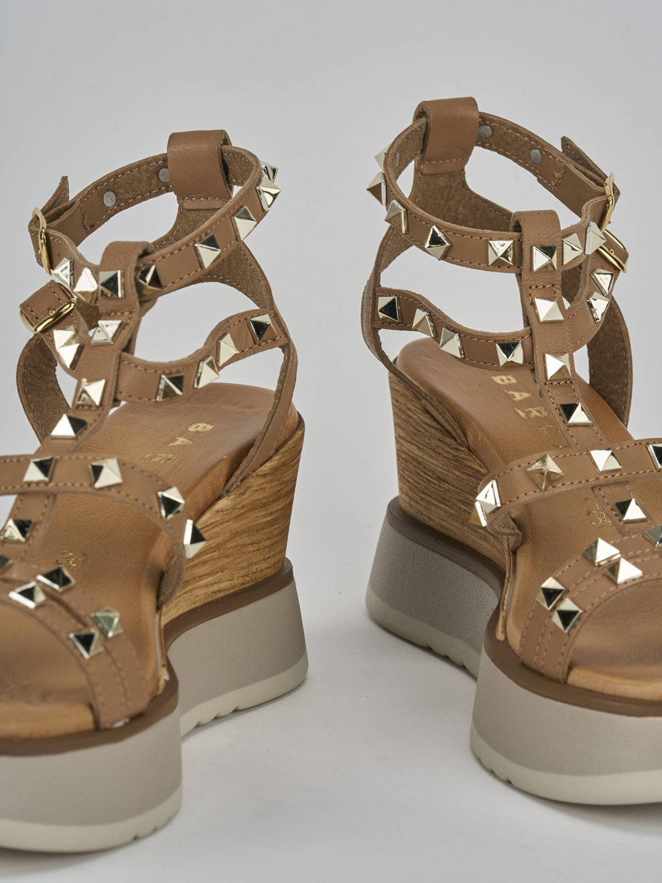 Sandali zeppa tacco 8cm pelle marrone