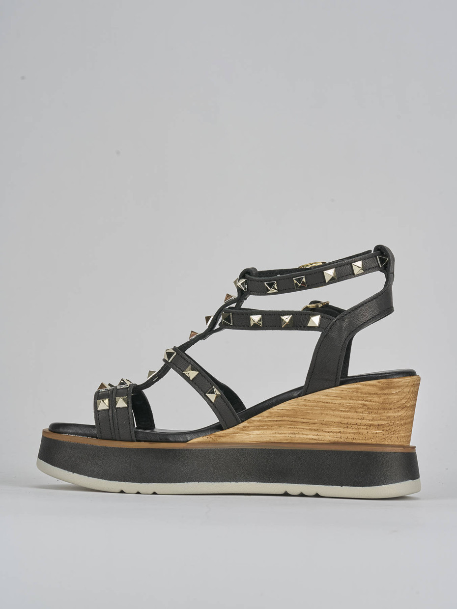 Sandali zeppa tacco 8cm pelle nero | Barca Stores