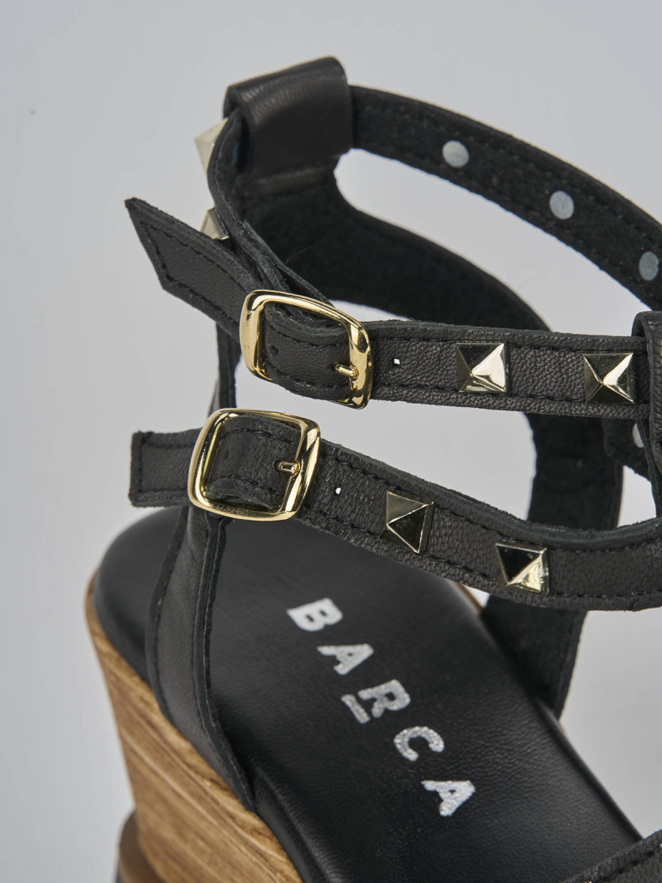 Sandali zeppa tacco 8cm pelle nero | Barca Stores